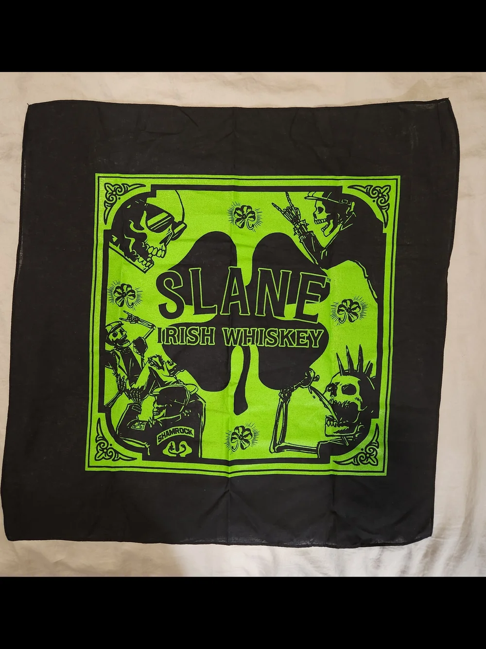 SLANE Black Bandana/Neon Green Irish Whiskey Graphic From Shamrock Rebellion